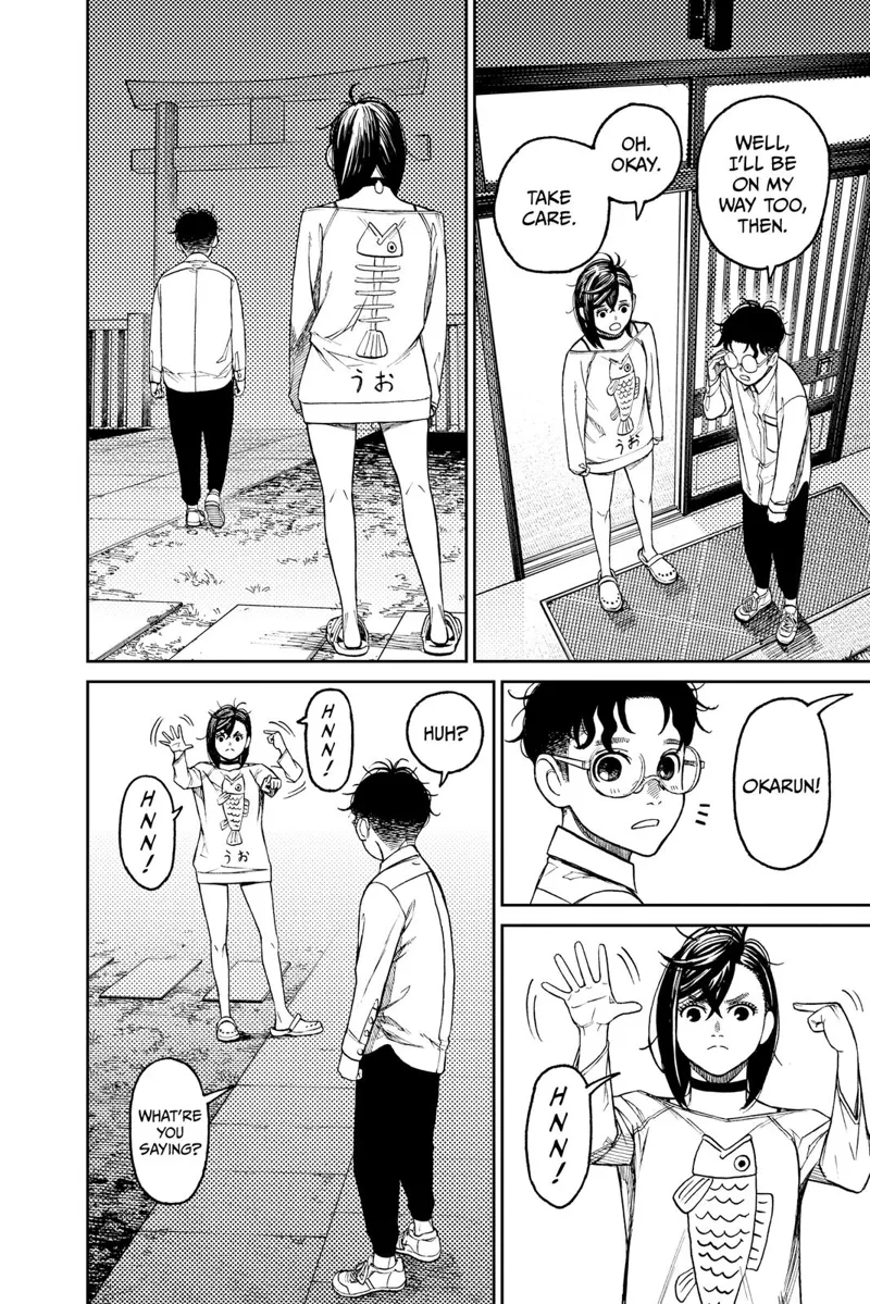 Okarun also leaves. Momo makes a hand gesture, but Okarun can't seem to understand.