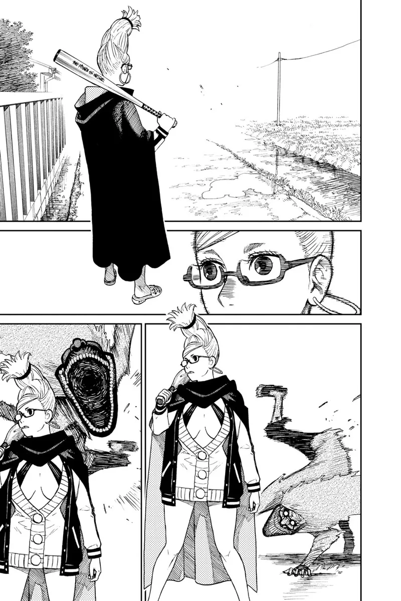 Suddenly, cursed Okarun disappears, moves behind the woman, and tries to bite her.