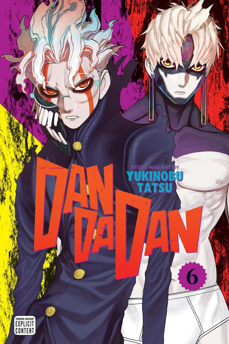 Colored image of Okarun and Jiji's cursed forms.