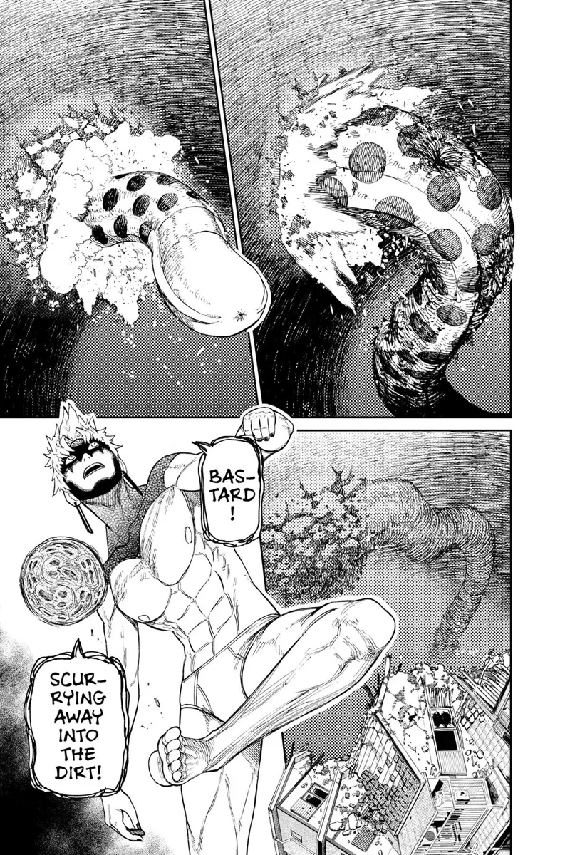 The monster snake, Kuragari, burrows into the wall to escape. Jiji prepares another energy ball.
