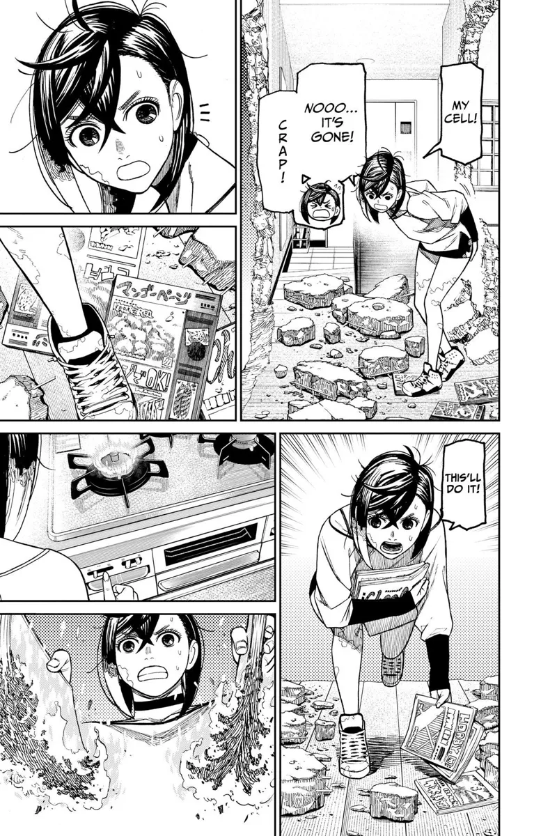 Momo picks up magazines and burns them with a stove.