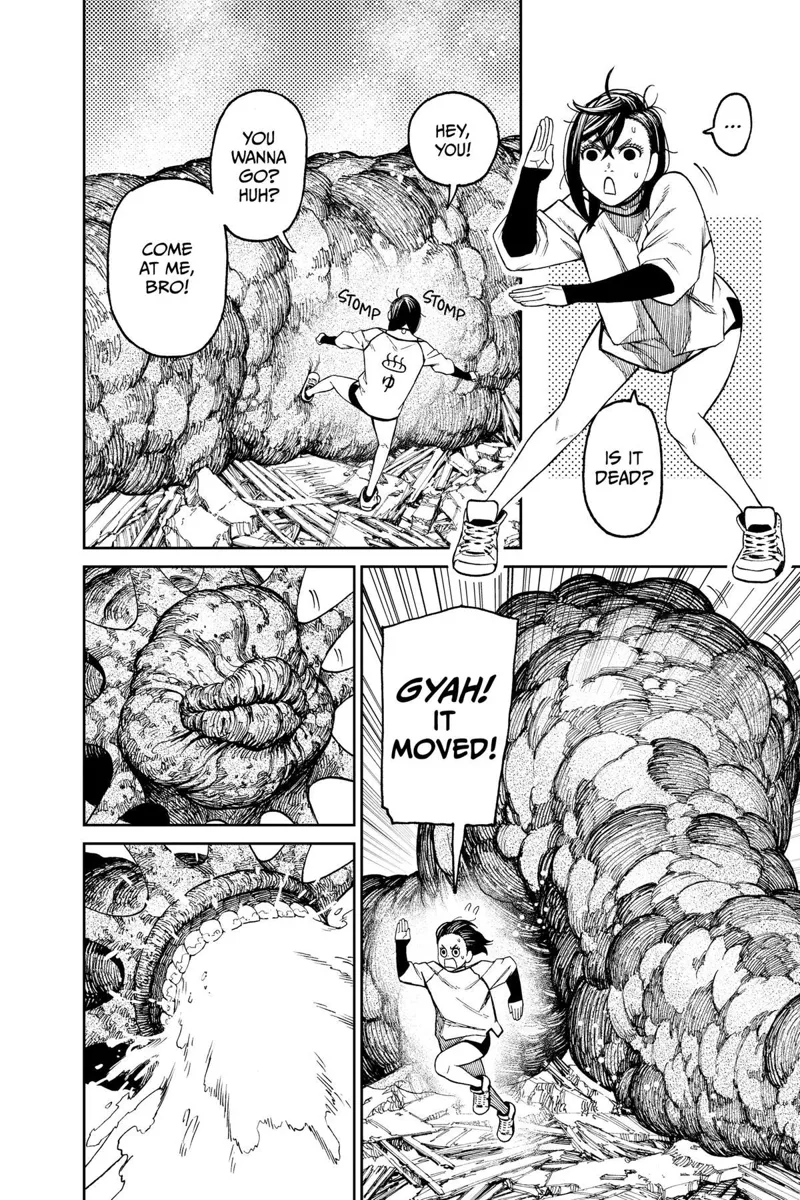 Momo kicks the Mongolian Death Worm. But she runs after it contracts and spews out mucus.