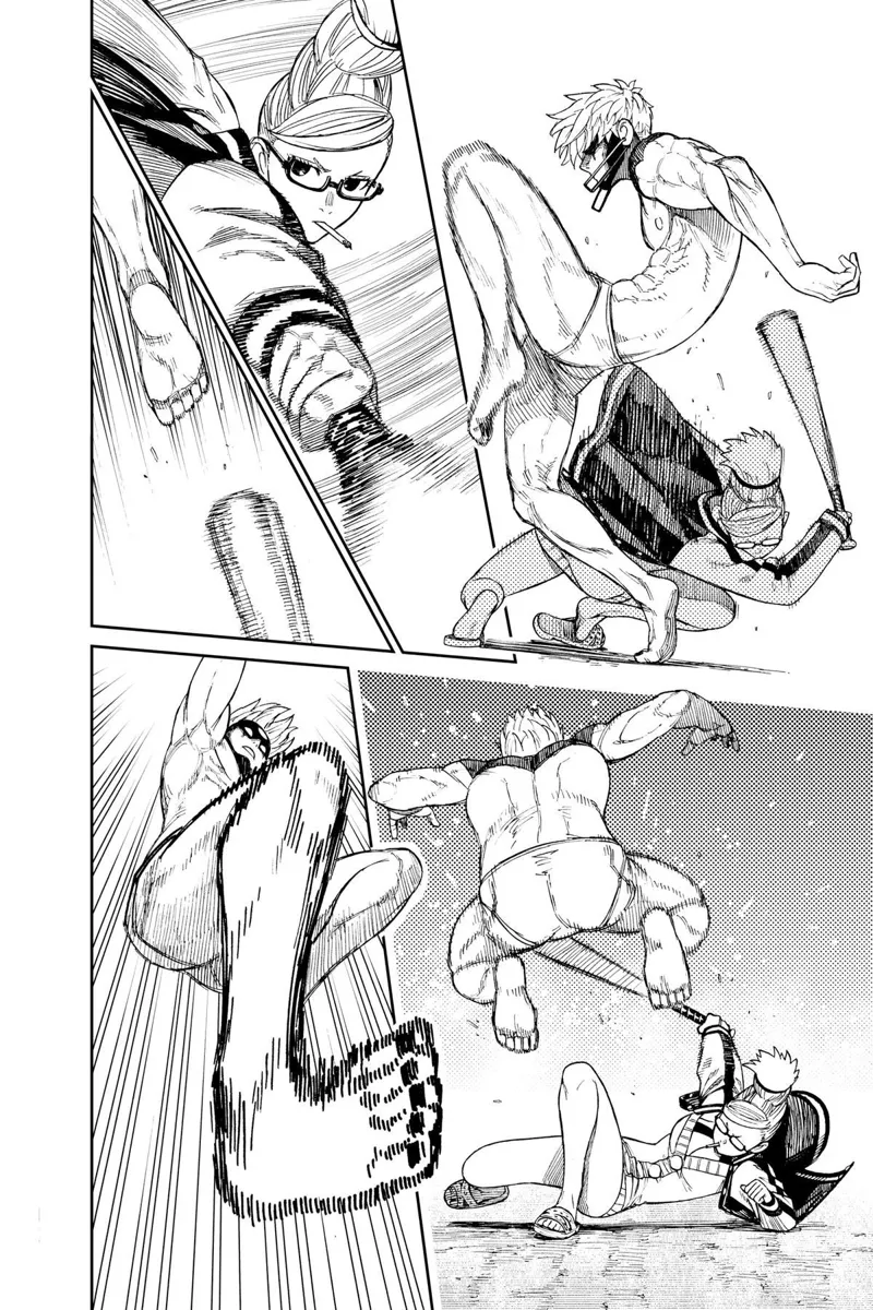 Cursed Jiji keeps dodging Grandma's baseball bat strikes.