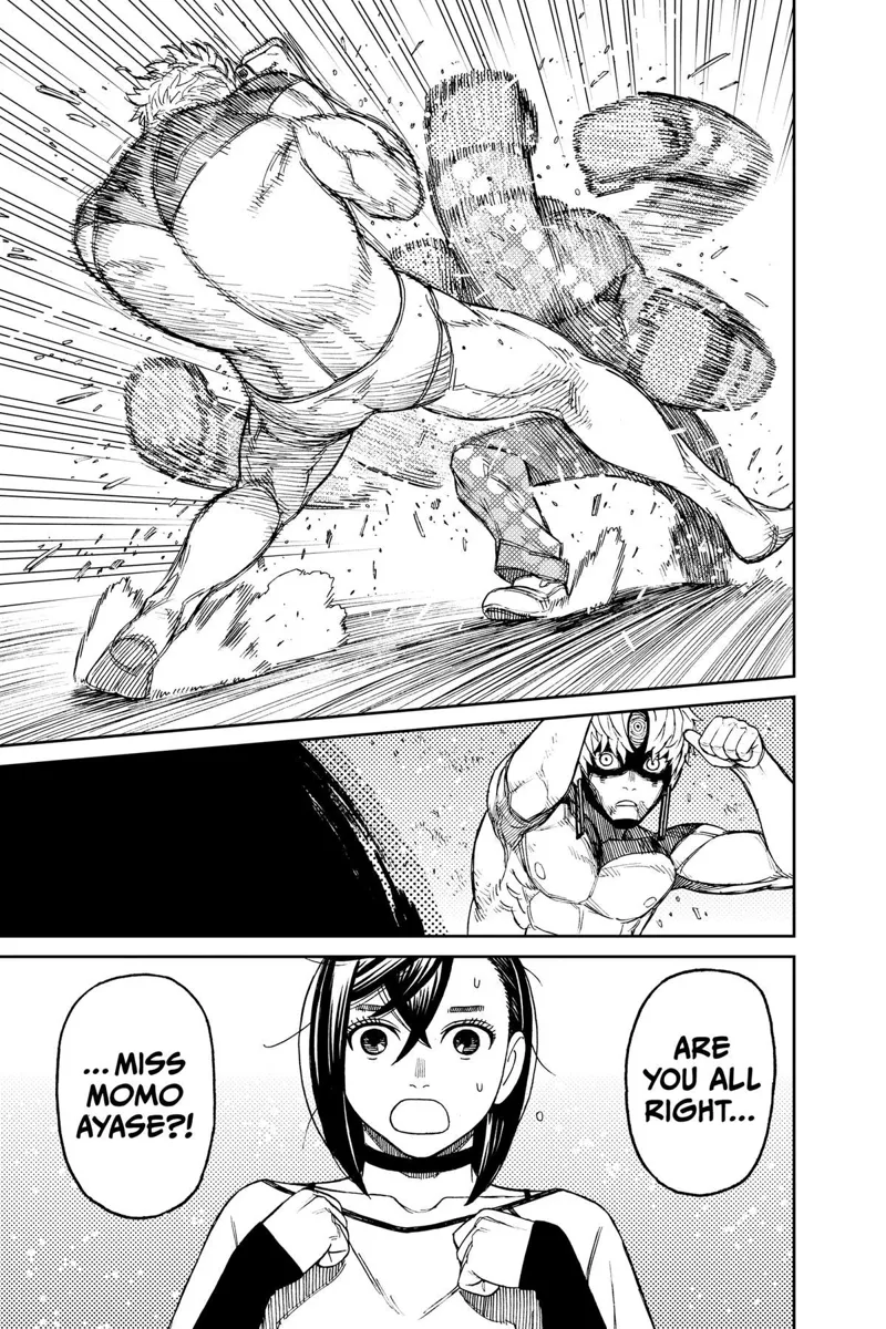 A boxer suddenly appears and attacks with a series of punches at cursed Jiji. Momo is surprised.