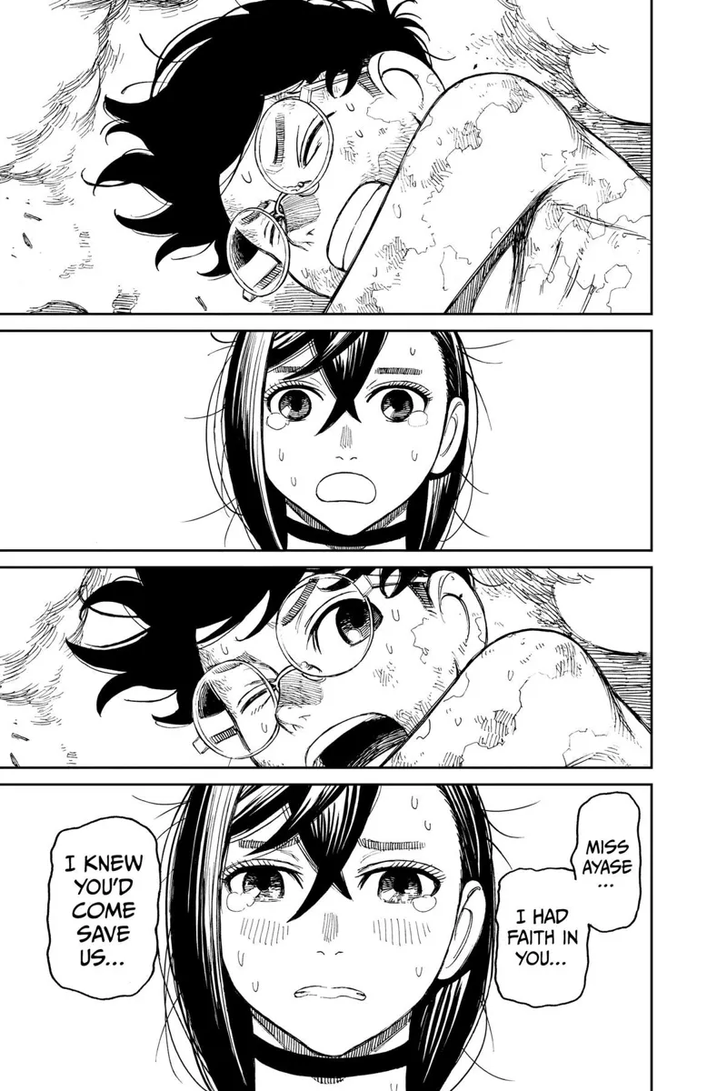 Momo is teary-eyed after seeing Okarun alive and conscious.