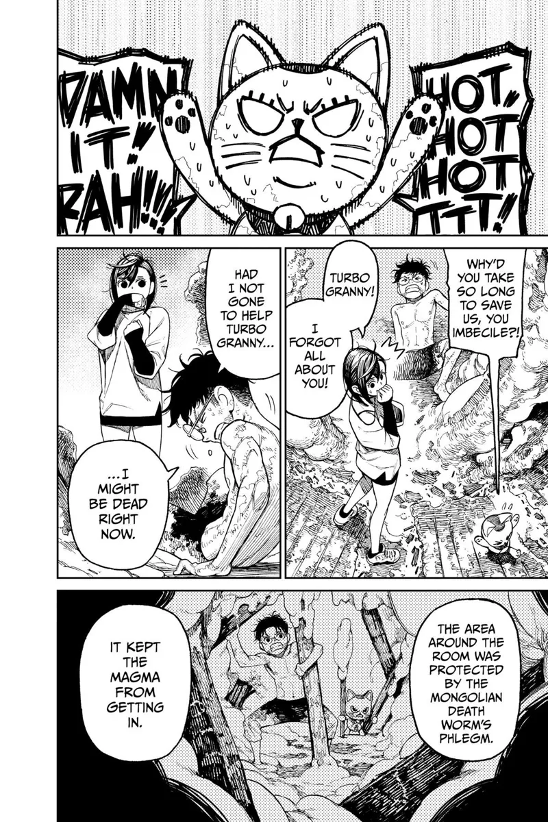 Turbo Granny reprimands Momo for taking so long. Okarun explains how they got saved inside the goo.