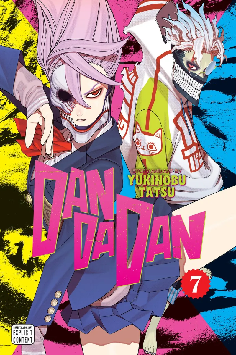 Colored image of Aira Shiratori and Okarun in their cursed form.