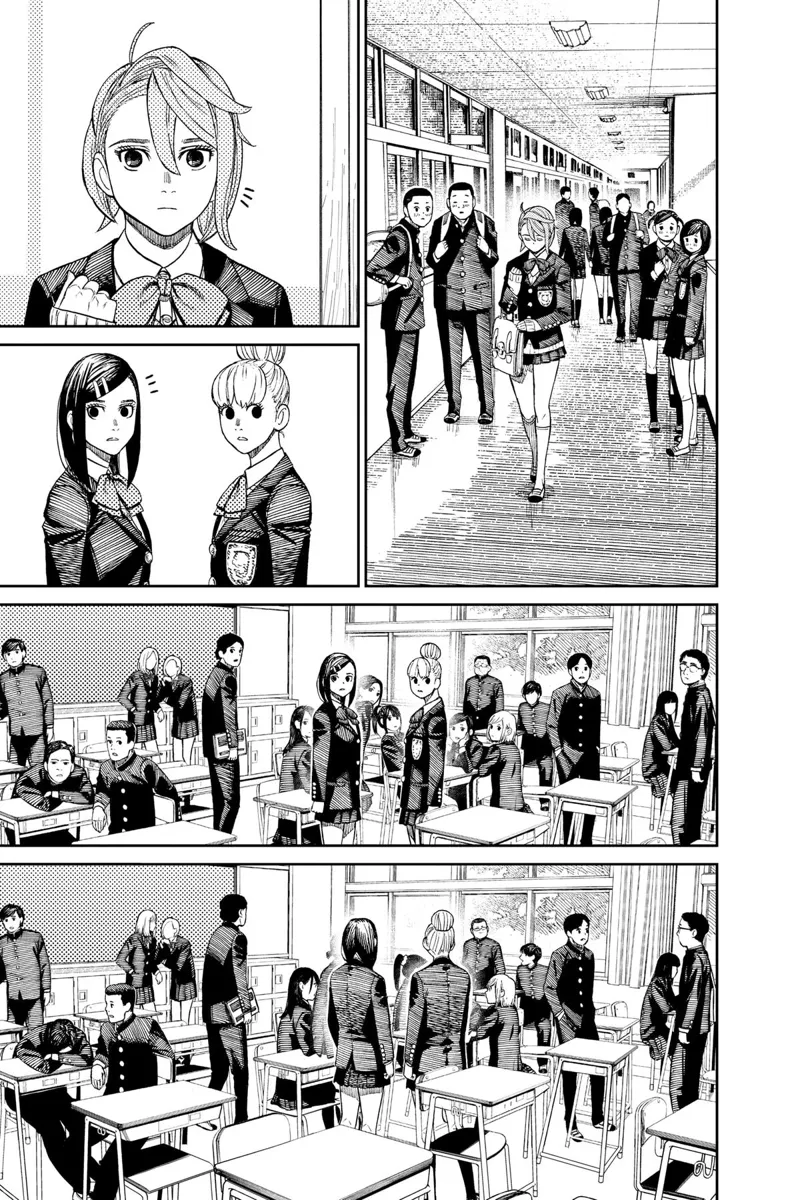 Aira Shiratori walks in the school corridors, with everyone looking at her.