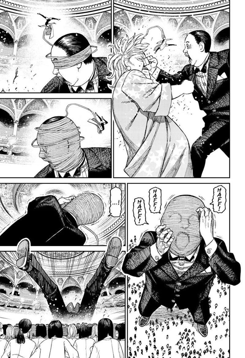 The male giant punches the female giant as cursed Aira dodges. Cursed Aira brings down the male giant as well.
