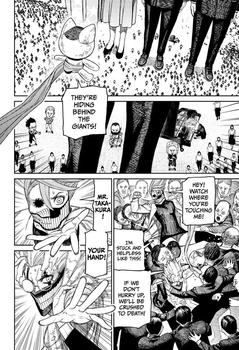 Cursed Aira raises Turbo Granny and sees the musicians hiding behind the giant.