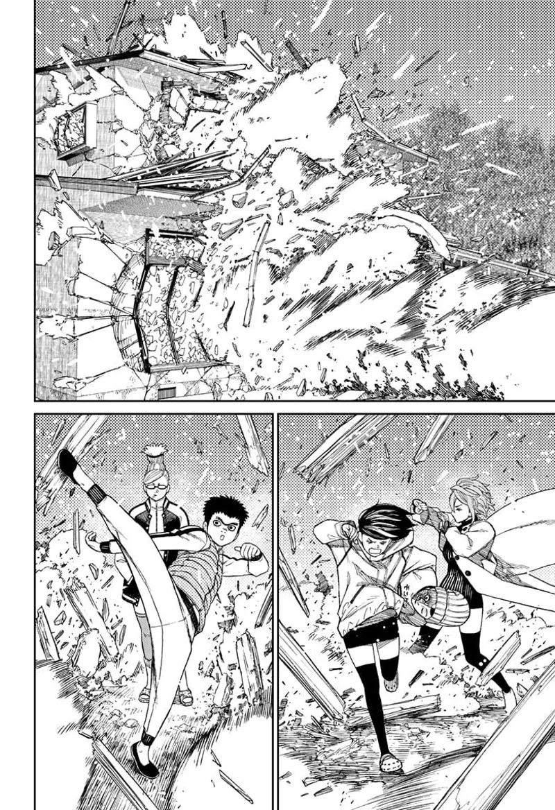 Evil Eye smashes through Grandma's house and destroys it. Momo, Aira, Manjiro, and Grandma are showered with debris.