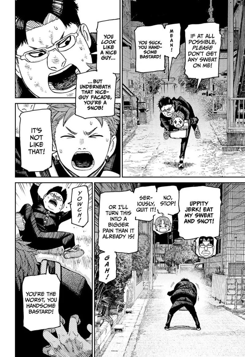 Jiji throws the pervy guy to the floor while carrying him.