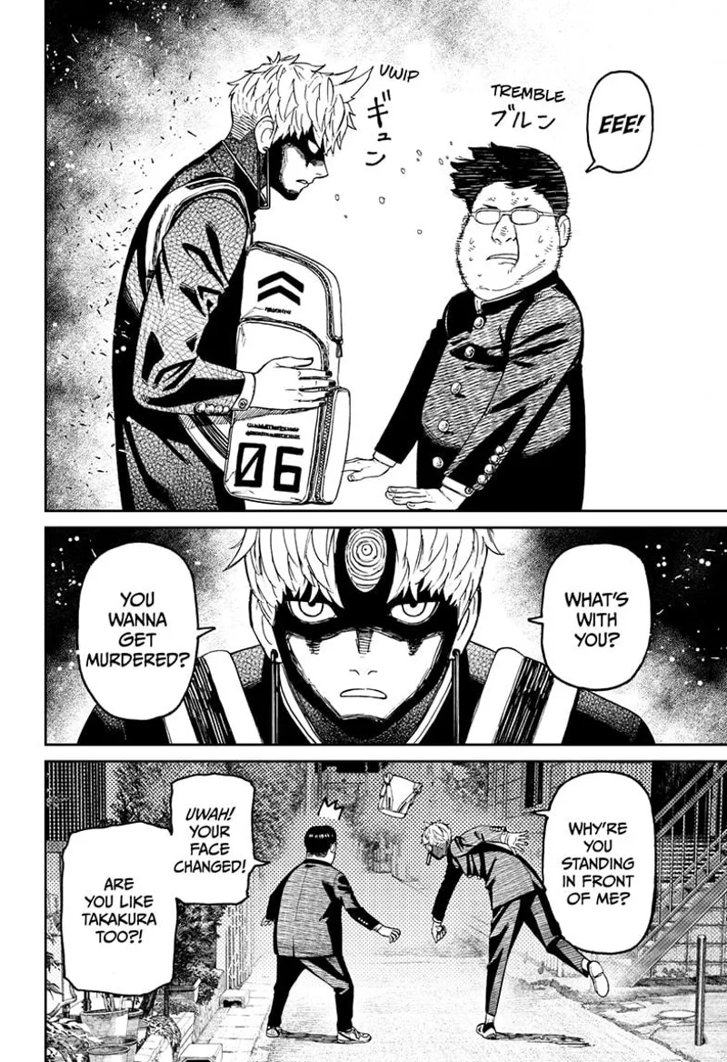 Jiji turns into Evil Eye and throws the pervy guy's backpack.