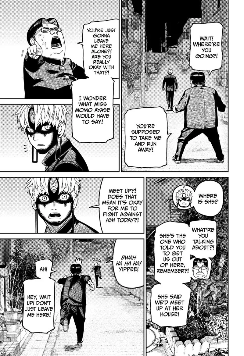 Evil Eye leaves the pervy guy and runs. The pervy guy follows him.