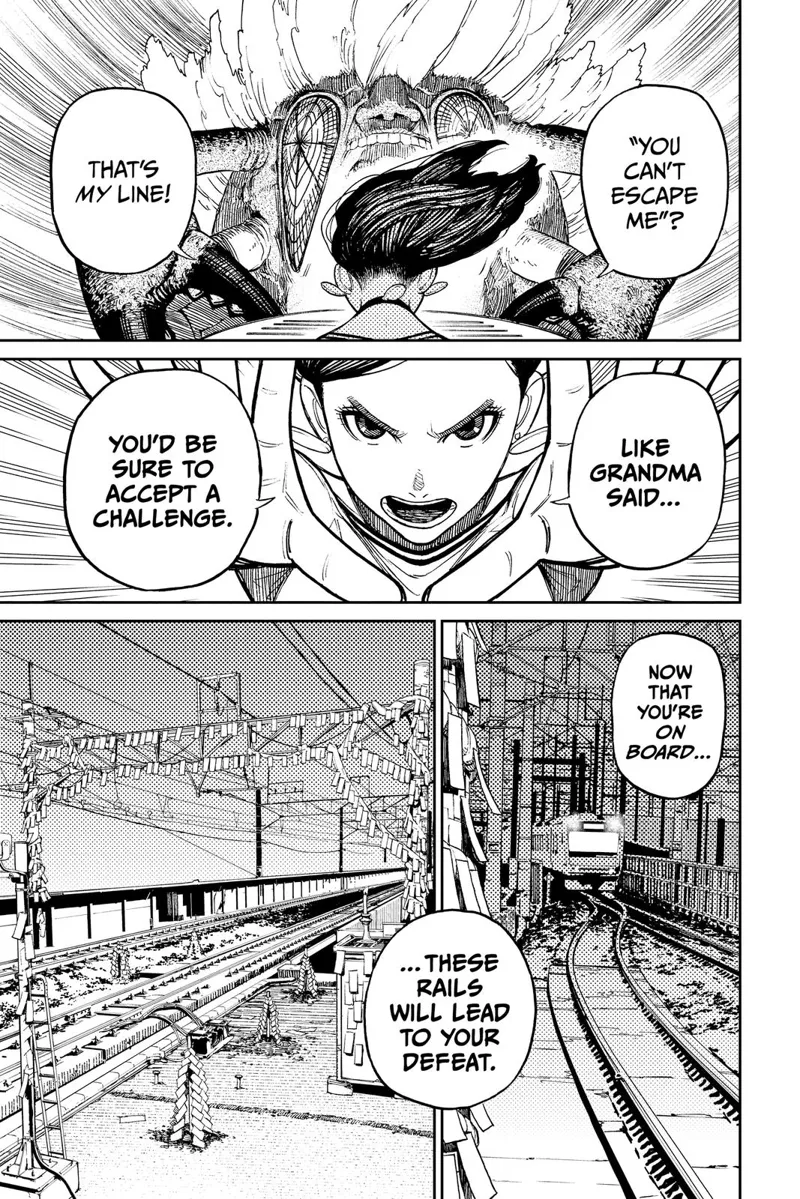 Momo says she will defeat her. The train approaches an area filled with many seals and barriers.