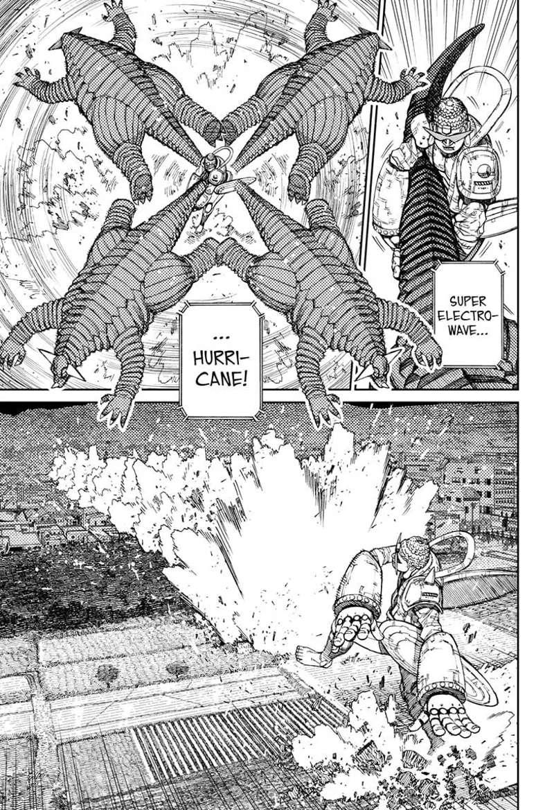 The robot grabs the Kaiju's tail, spins it, and throws it far away.