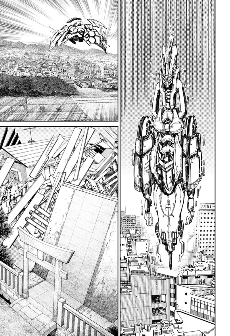 The robot transforms into something and flies back to Grandma's land.