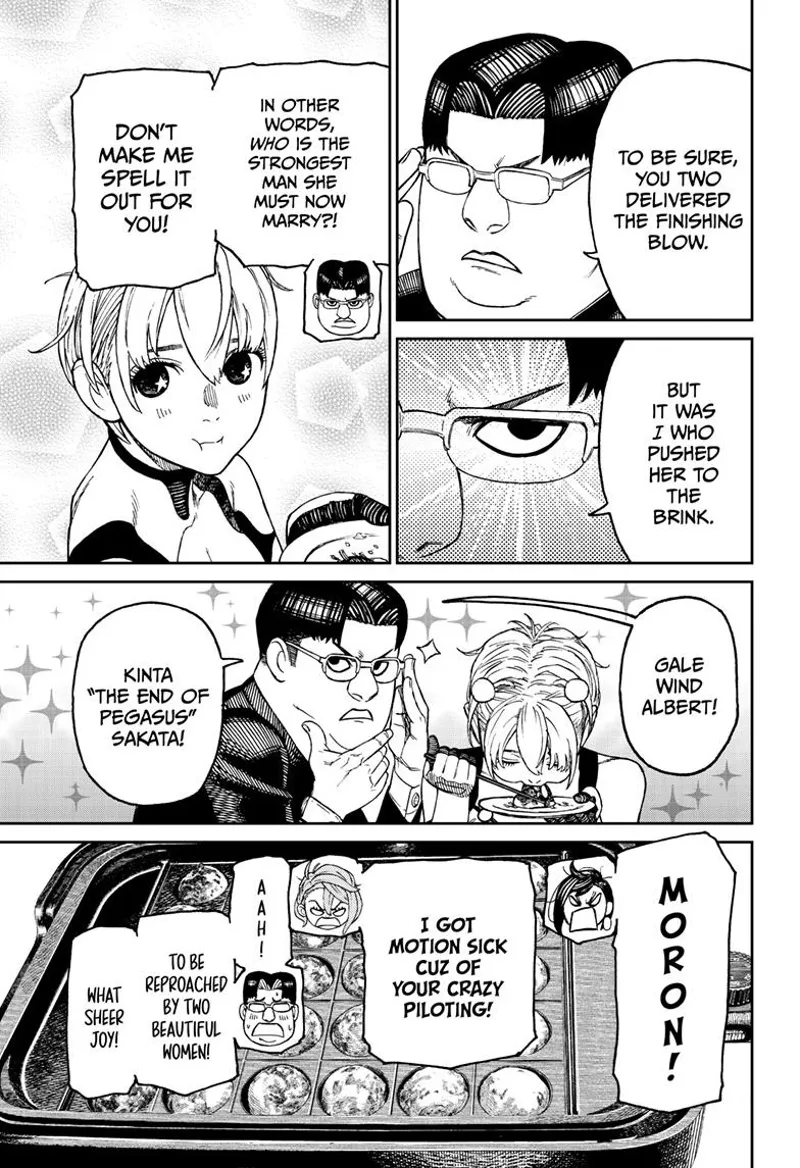 Kinta reveals he defeated Vamola. Aira and Momo rebuke him because of his crazy piloting.