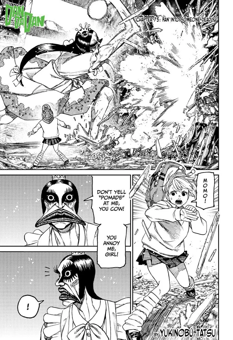 The huge, ugly woman looks at Vamola after striking Momo.