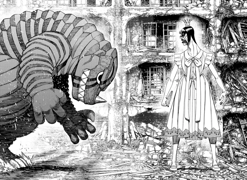 Vamola transforms into Kaiju and stands before the ugly ghost. The Kaiju is ready to attack.
