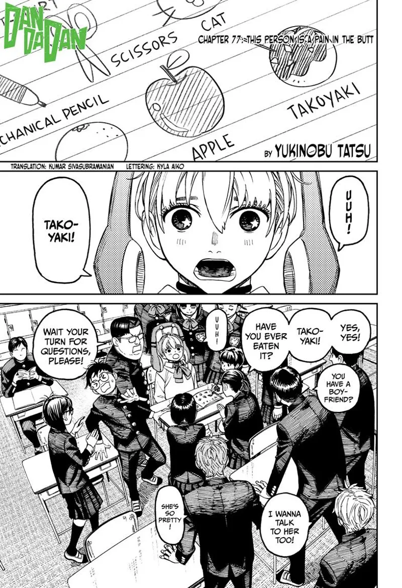 Vamola learns the names of things using drawings while classmates crowd around her.
