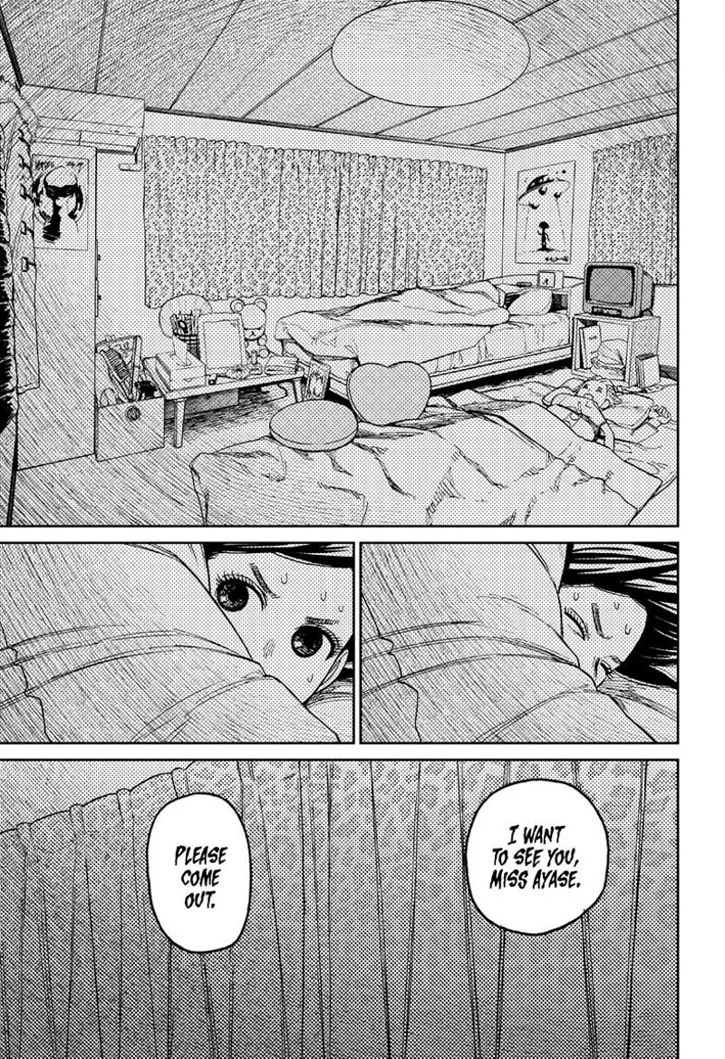 The room becomes calm again, and the person behind the curtain wants to see Momo.