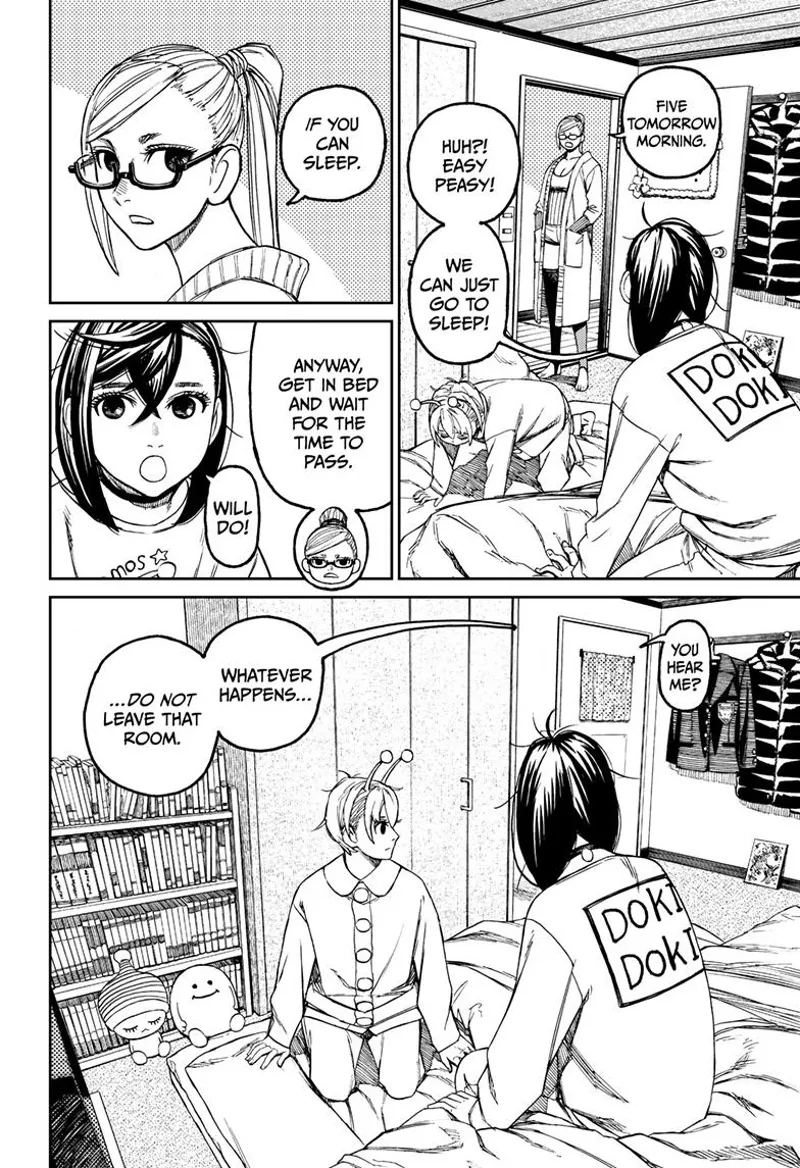 Grandma leaves the room and closes the door after telling Momo not to leave her room until 5 a.m.