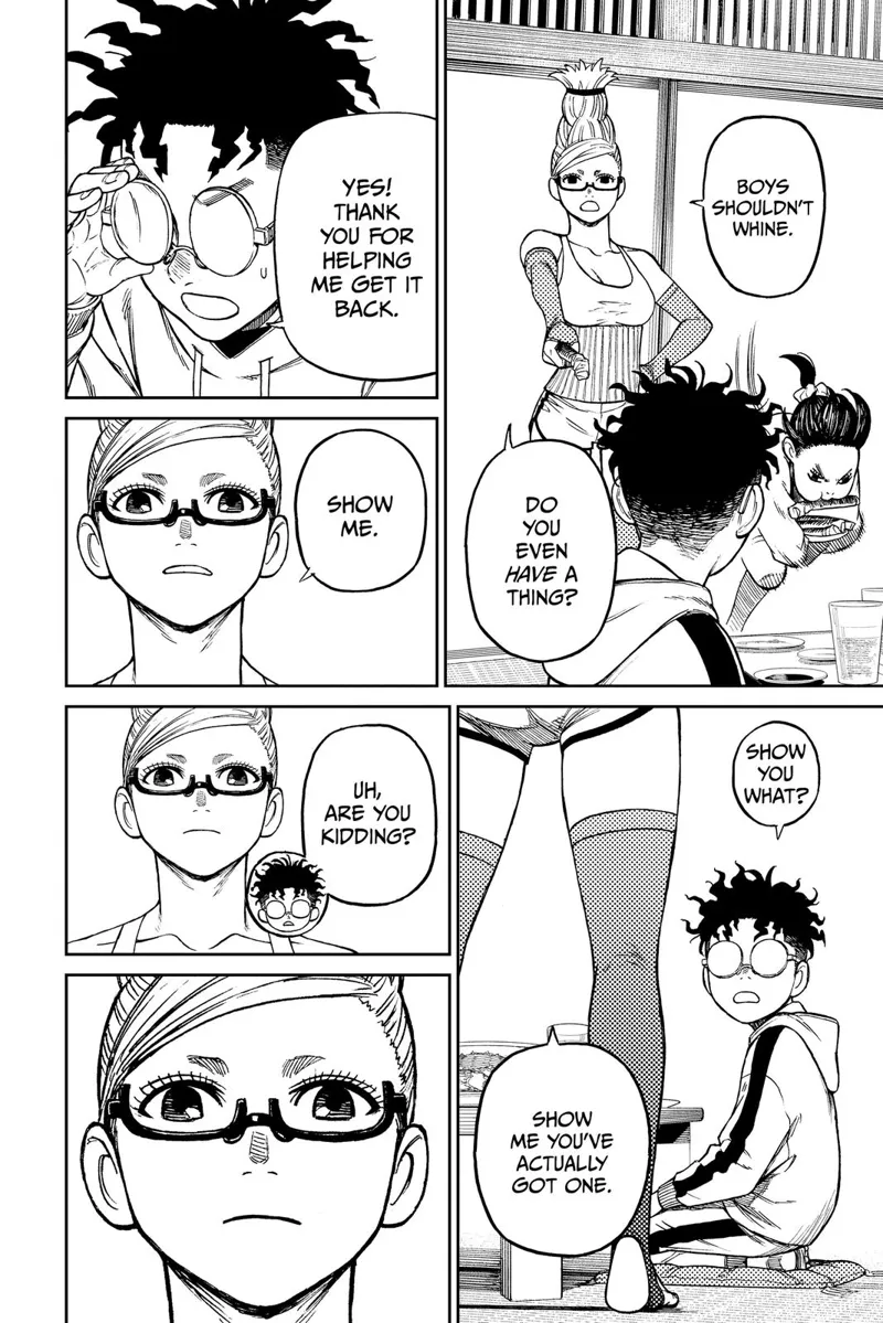 Grandma Seiko tells Okarun to show her his penis. Okarun asks if she's serious.