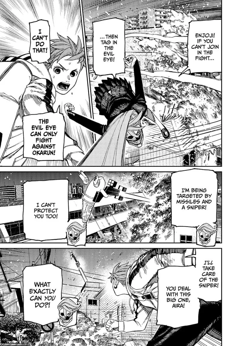 Cursed Aira tells Jiji to switch to Evil Eye to help her fight. Jiji tells her she will take care of the sniper.