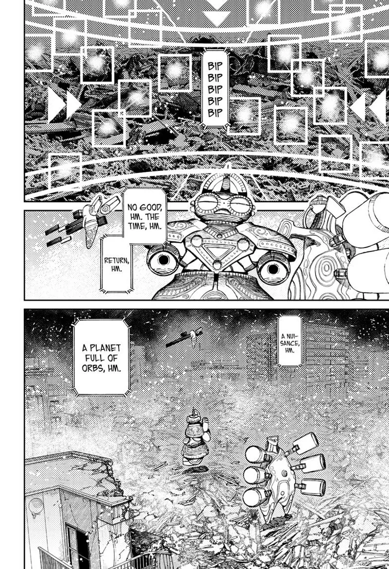The aliens still couldn't find Aira and Jiji because of the white orbs floating around them.