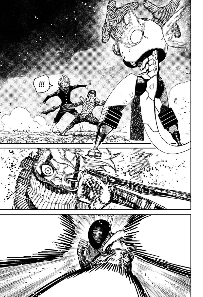 Cursed Okarun gets distracted and receives a powerful punch from the skinny alien.