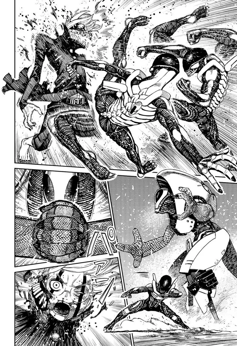 The skinny alien attacks Okarun and breaks his teeth. Okarun turns back to normal.