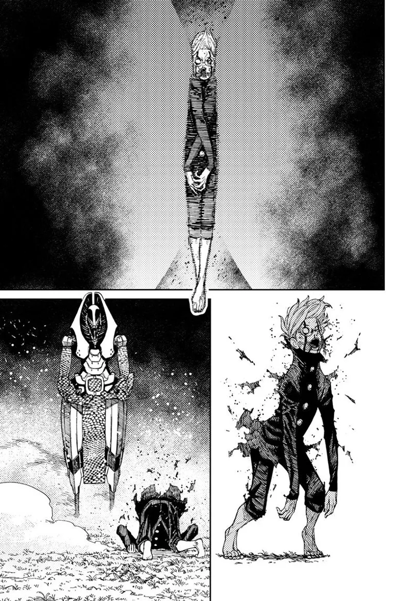 Okarun suddenly gets flattened by invisible left and right forces. He bleeds and falls to the ground.