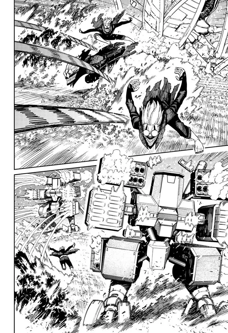 Cursed Okarun runs barefooted as he dodges the piercing and missile attacks.