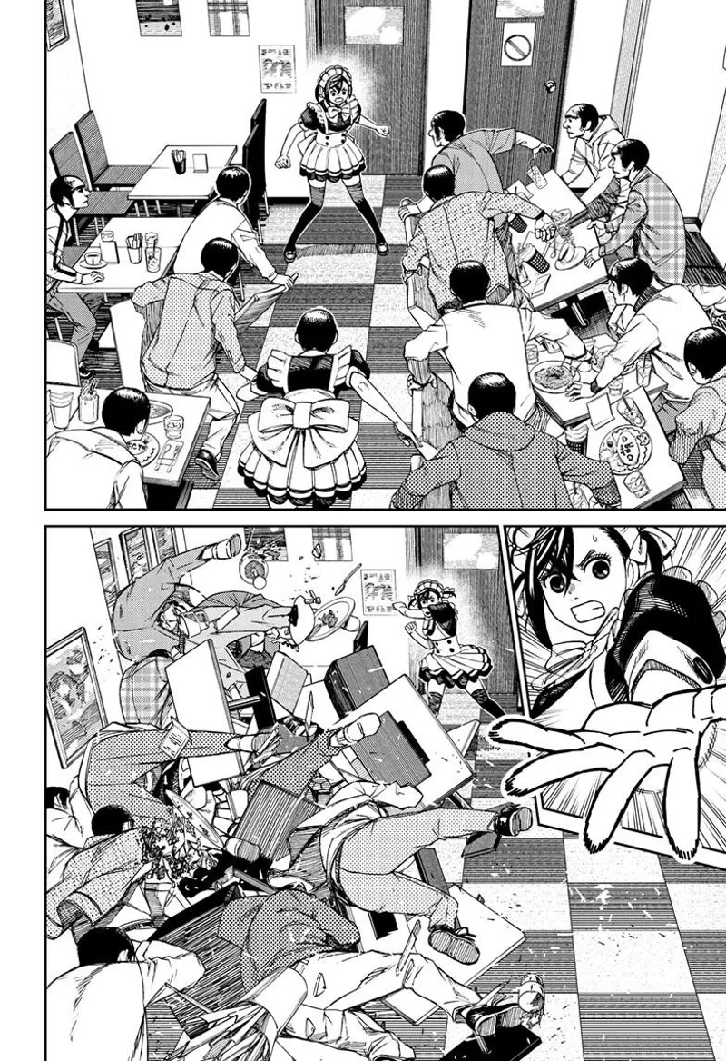 The creepy men dash to Momo, but she flips them using her power.