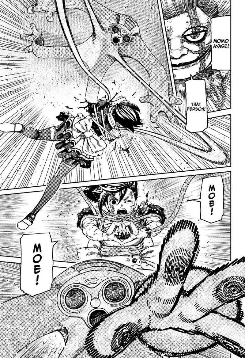 Momo turns to the dimensional alien and shows her fingers as heart as she attacks with "Moe! Moe!"