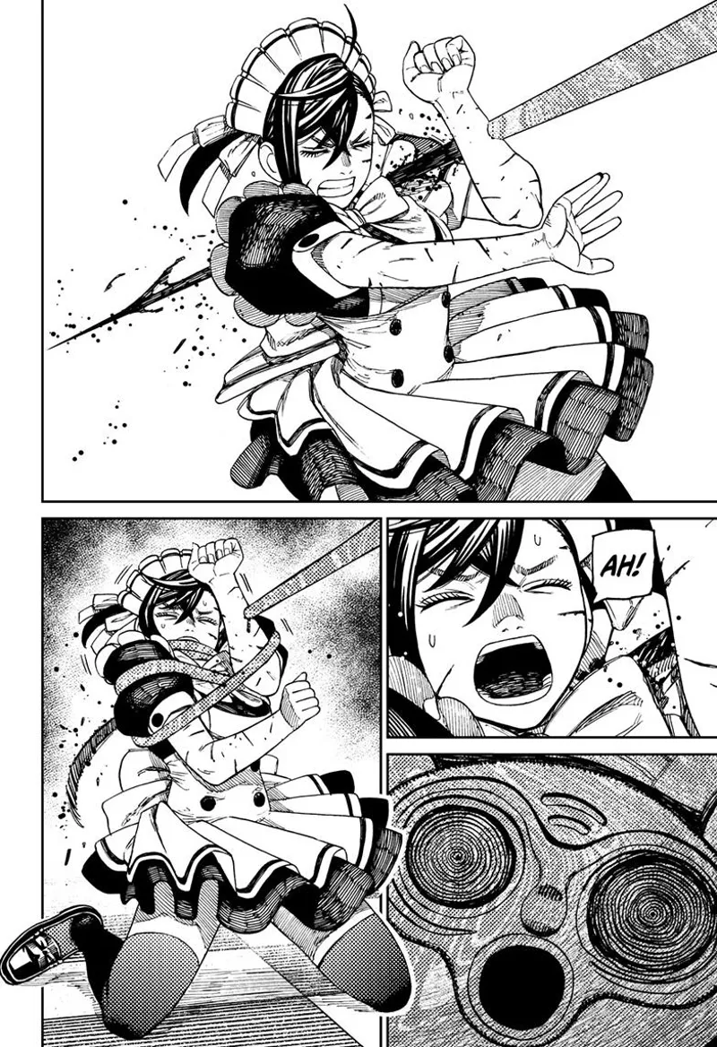 Momo gets pierced and tied up with the enemy's tentacle.