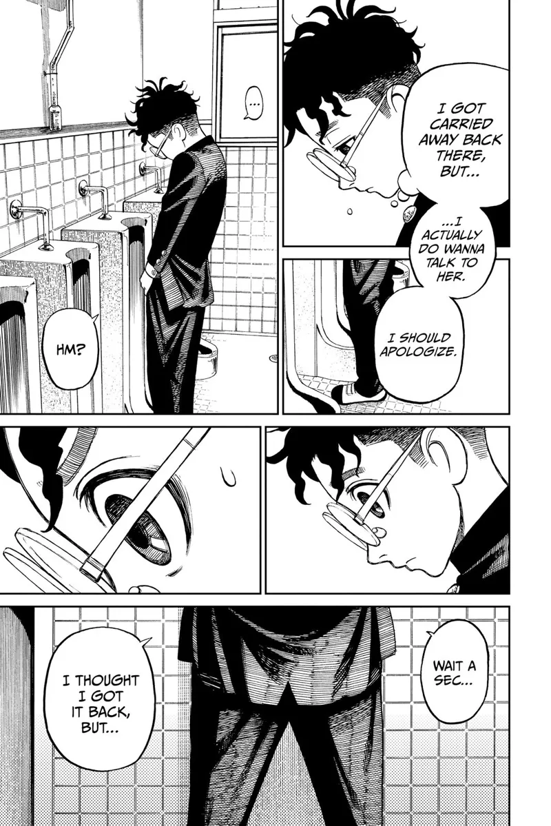 Okarun realized she should apologize to Momo. He proceeds to pee and realize something's not there.
