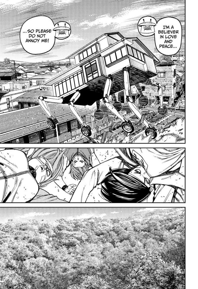 The house jumps terrains and other houses as Momo, Aira, and Jiji get motion-sicked inside. They arrive at a forest.