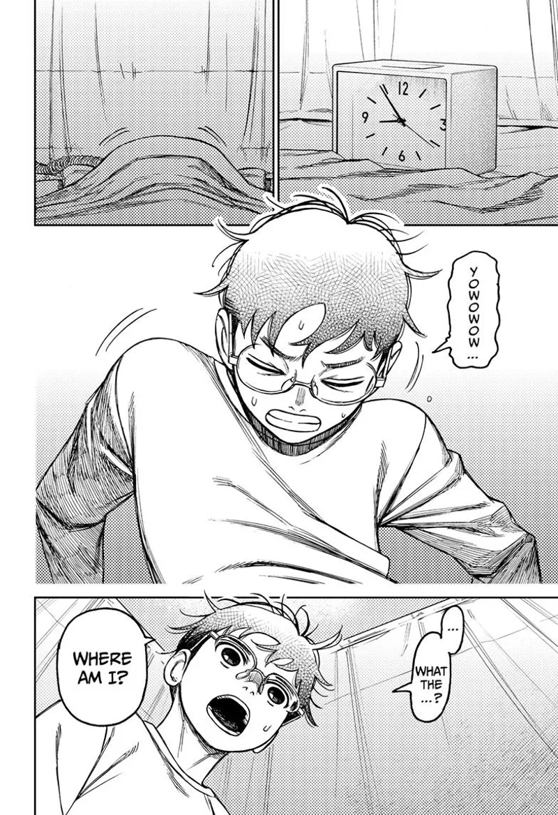 Six minutes before nine in the morning, Okarun wakes up and wonders where he is.