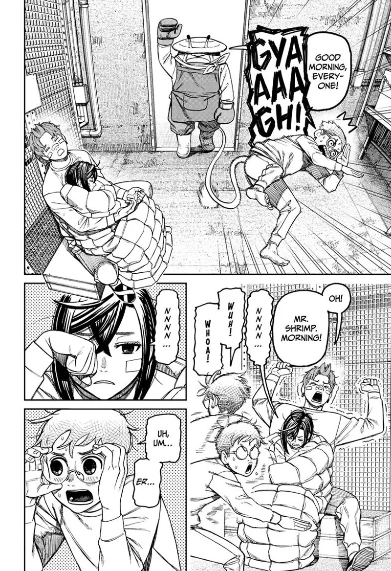 Mr. Shrimp arrives with a bang and surprises Okarun. Jiji and Momo wake up.