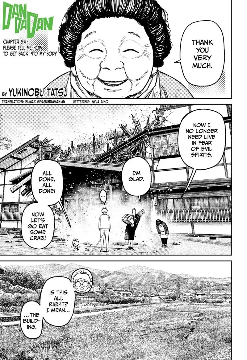 An old woman thanks Grandma for defeating the evil spirit. Grandma thanks in return.