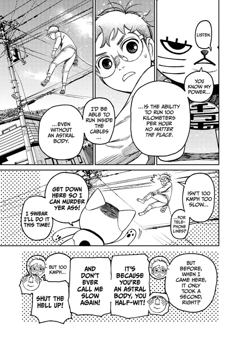 Turbo Granny reminds Okarun about her 100 kph speed no matter where, even inside telephone lines.