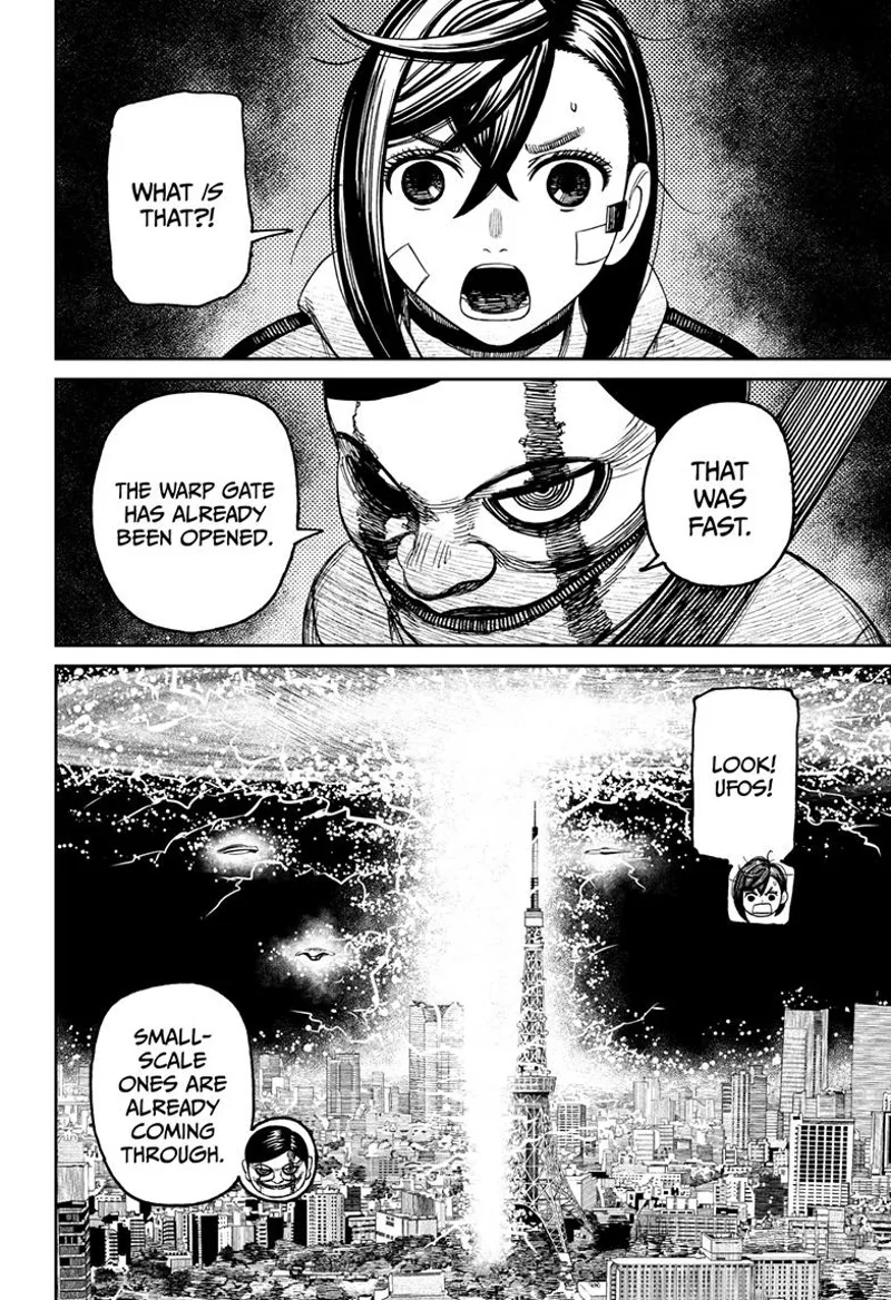 Serpo reveals the warp gate is open. Momo is shocked after seeing UFOs above the city.