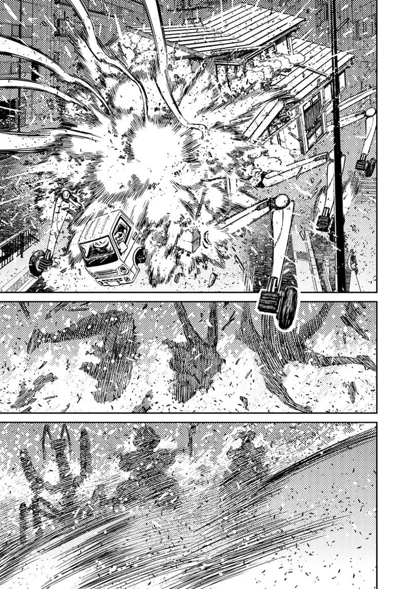 The transformed house is suddenly destroyed after getting hit. Monster silhouettes appear.