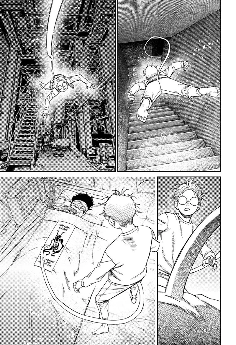 Okarun flies towards the basement and sees his body protected with a seal.