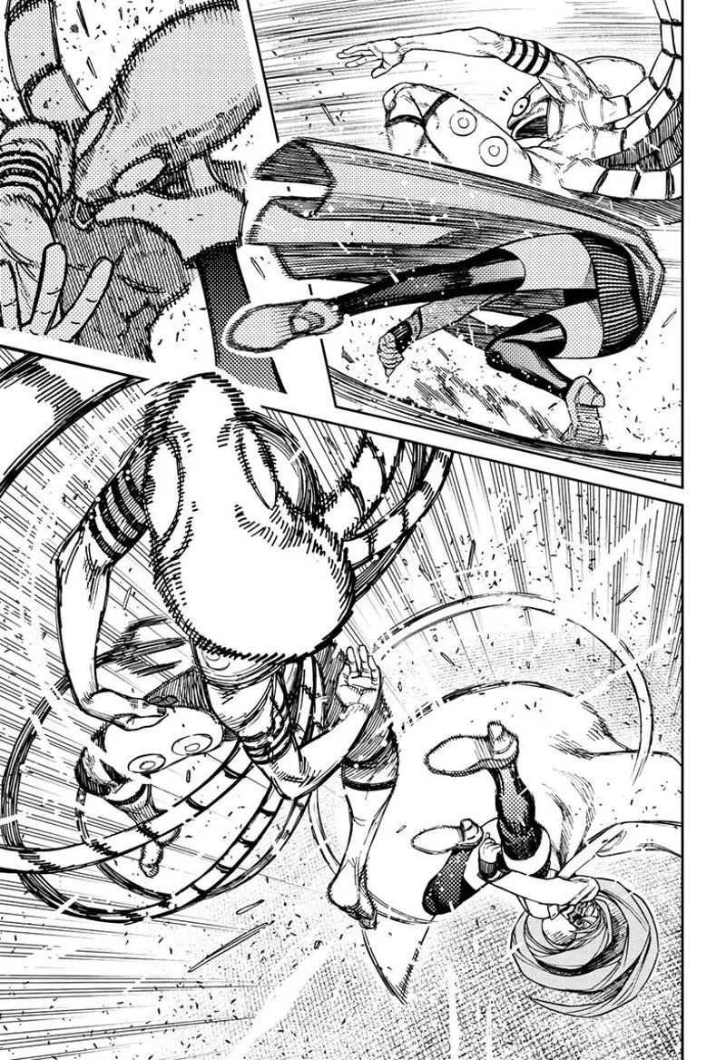 Cursed Aira kicks the tentacle alien upwards.