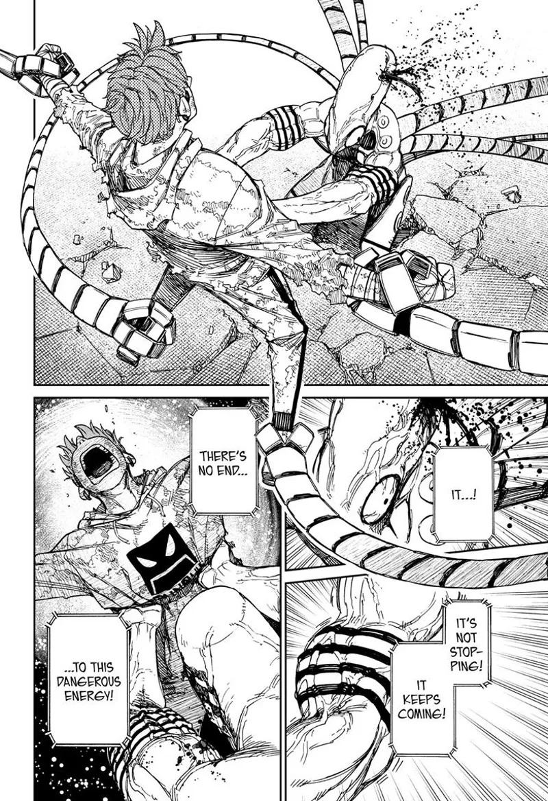 The tentacle alien's head starts spurting blood after over-absorbing Jiji's infinite energy.