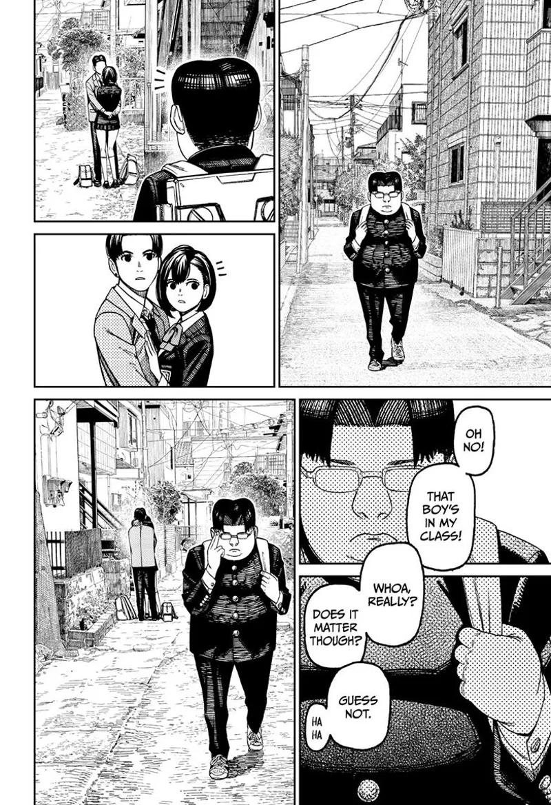 Kinta walks alone, going home, and sees two students kissing. He passes them by.