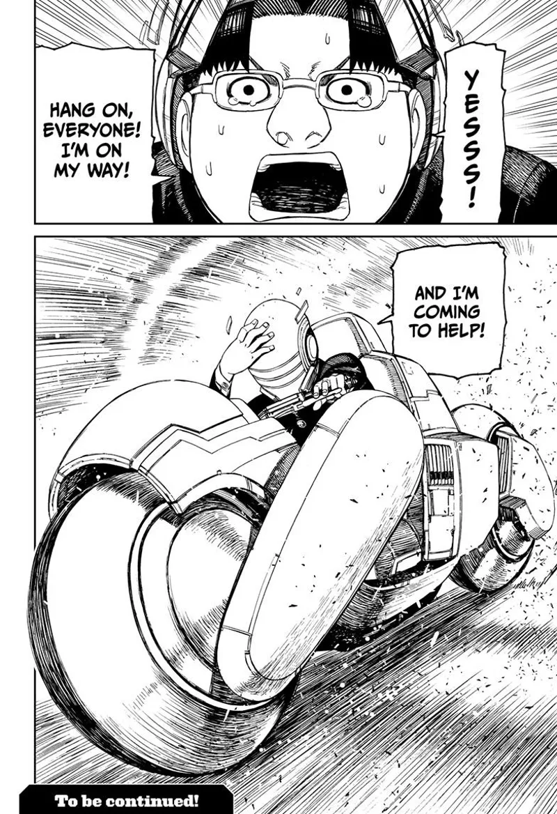Kinta wears a helmet as he speeds up using his newly-formed motorcycle.